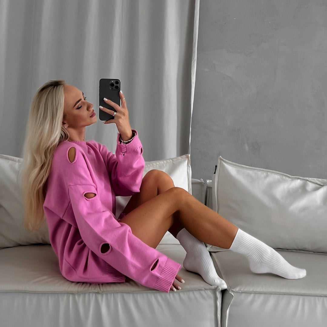 Oversized sweatshirt for ladies with stylish distressed details and a loose fit Lune London