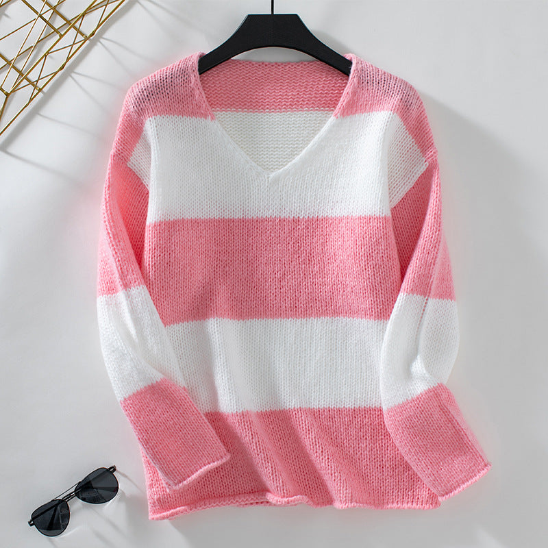 Casual knit pullover for women with a wide striped pattern Lune London