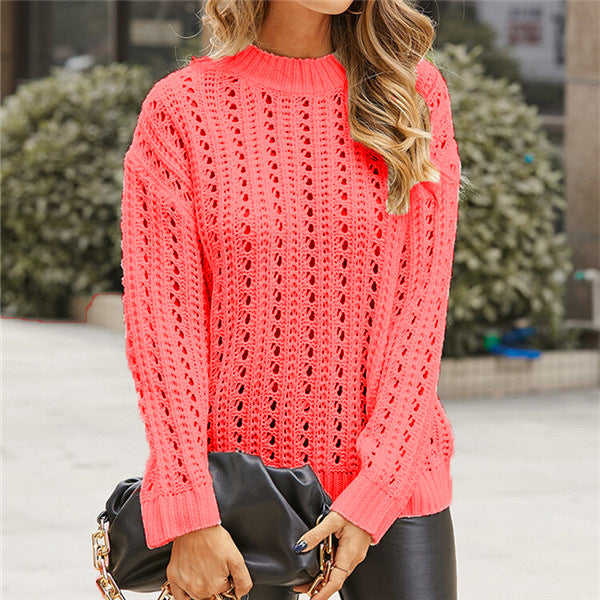 Lightweight knit sweater for women with lace pattern and modern high collar Lune London