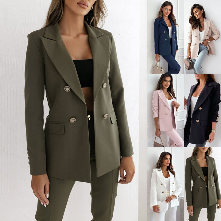 Elegant double-breasted blazer for women with gold buttons Lune London