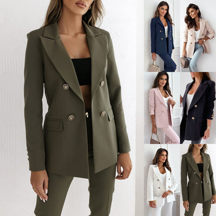 Women Elegant Double-Breasted Blazer with Gold Buttons Lune London