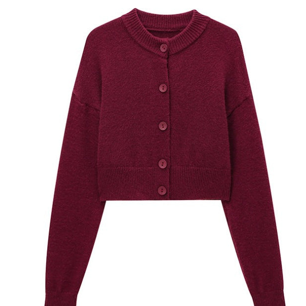 Women's Short Cardigan with Button Placket and Elegant Round Neckline Lune London