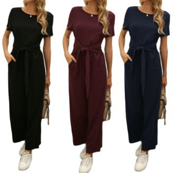 Women's jumpsuit with tie belt and wide legs Lune London