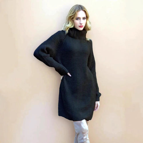 Knit dress for women with high collar and fine ribbed structure Lune London