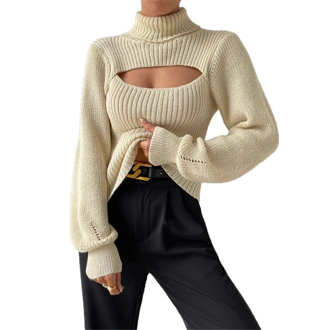 Women's knitted pullover with trendy cut and high collar Lune London