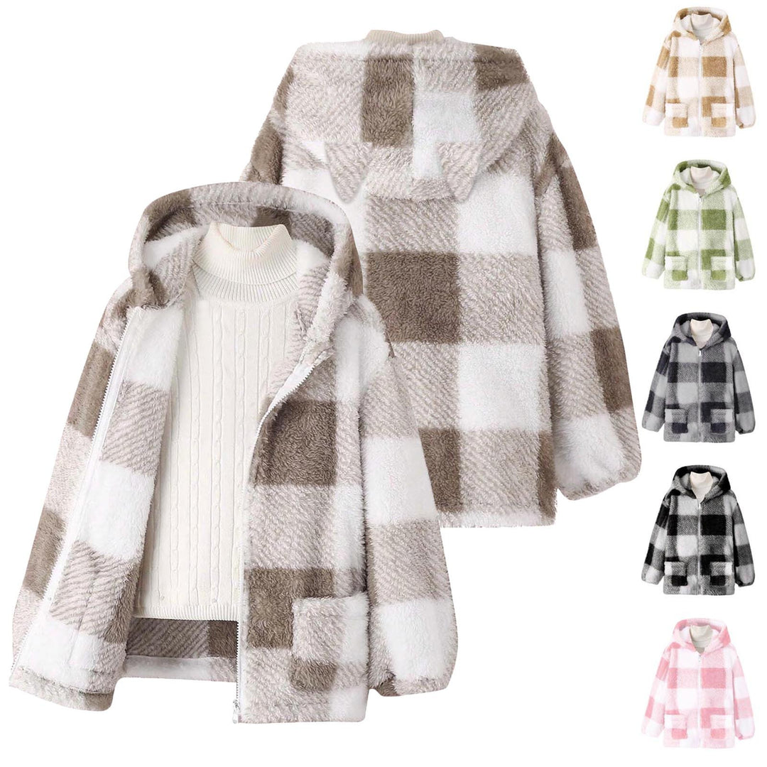 Fleece jacket for women with plaid pattern and practical pockets Lune London