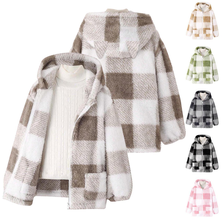 Fleece jacket for women with plaid pattern and practical pockets Lune London
