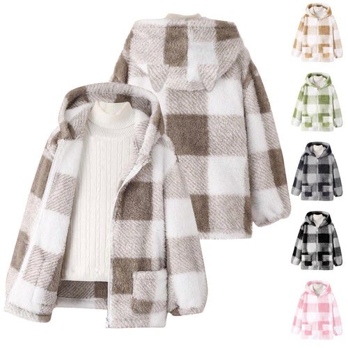 Fleece jacket for women with plaid pattern and practical pockets Lune London