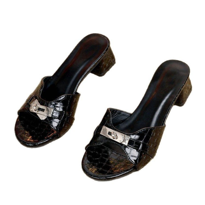Elegant Ladies Mules with decorative detail and comfortable block heel Lune London