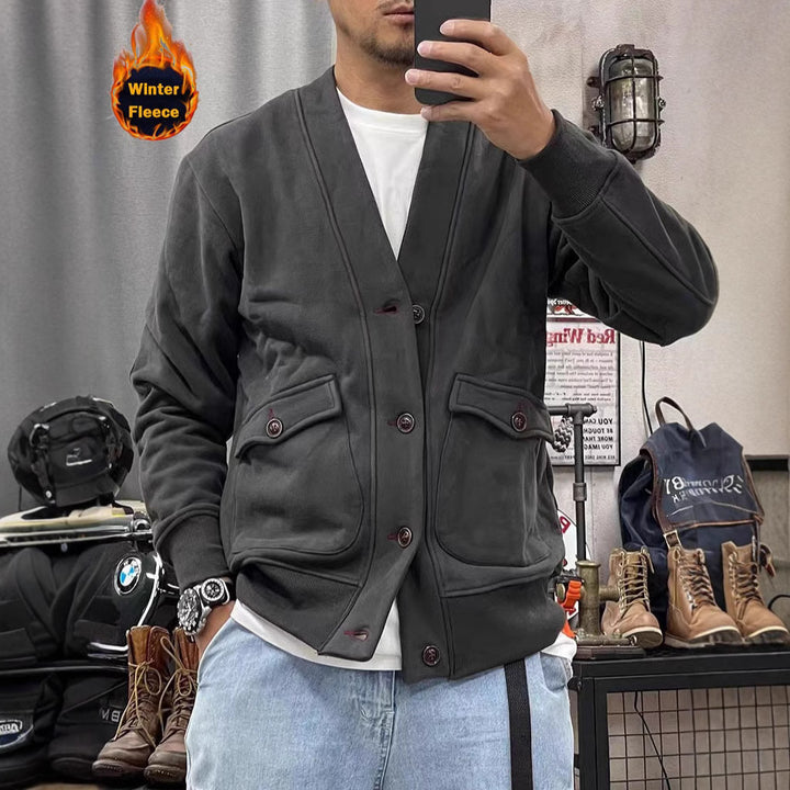 Trendy fleece jacket for men with practical pockets and stylish button placket Lune London