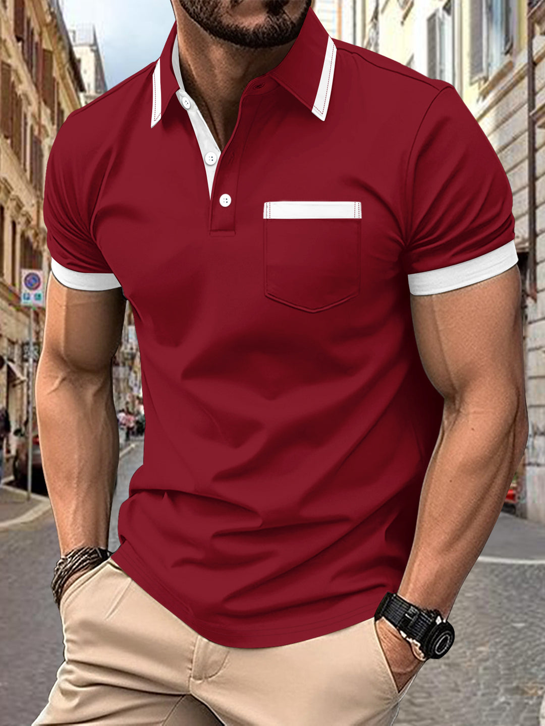 Men's modern polo with contrast collar Lune London