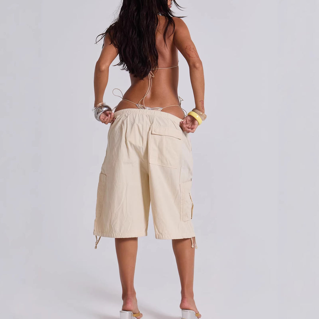 Women's casual short cargo shorts with adjustable waistband and practical pockets Lune London