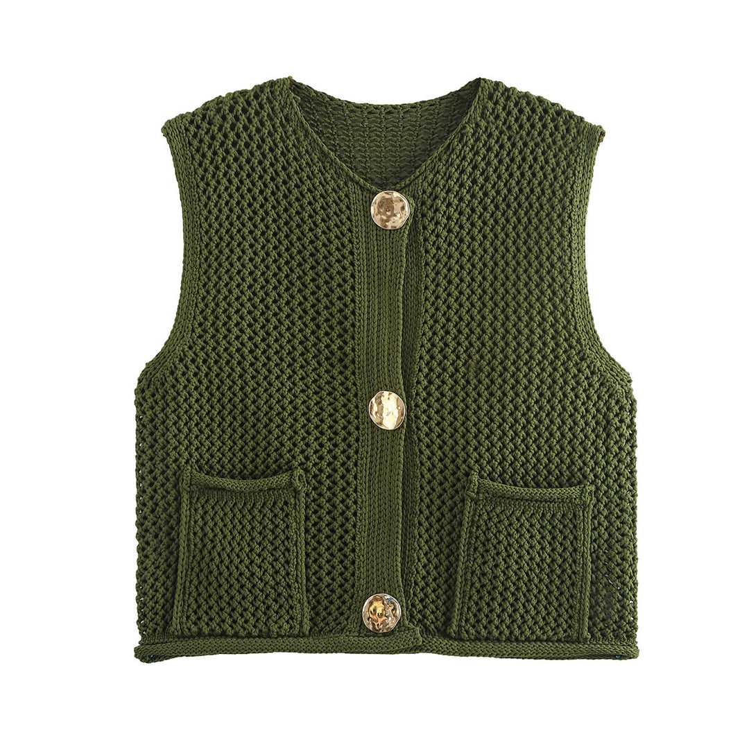 Ladies knitted vest with decorative buttons and pockets Lune London