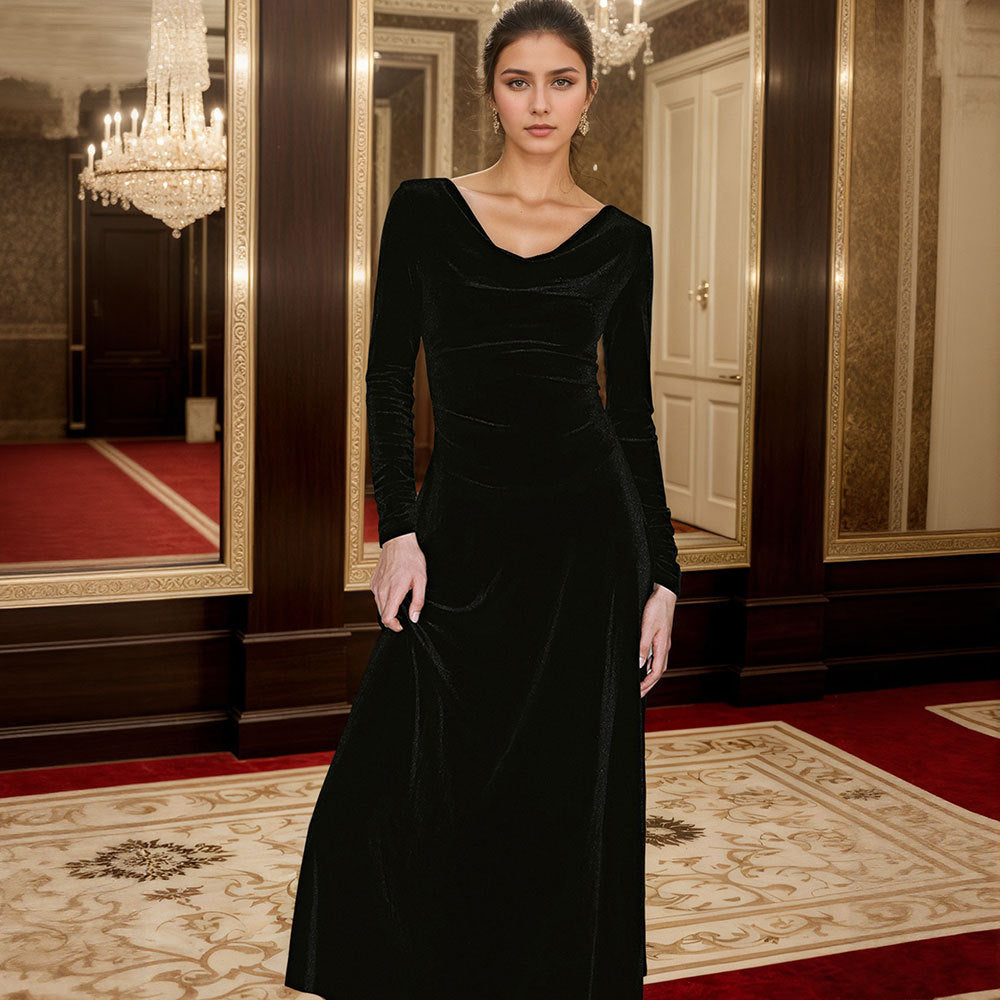 Elegant maxi dress for women with flattering draped neckline and long sleeves Chic & Stil