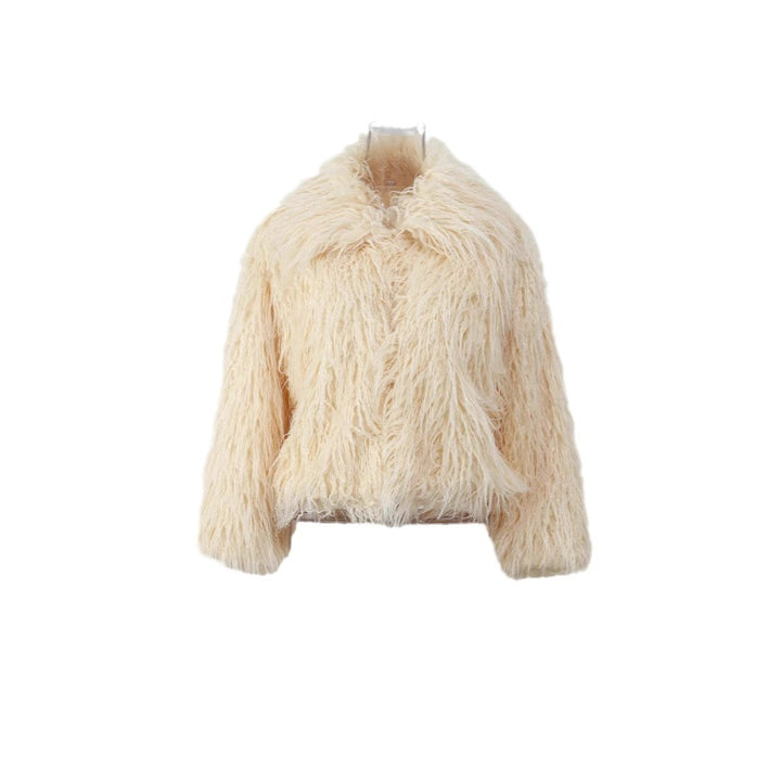 Ladies Elegant Faux Fur Coat with High Collar and Stylish Cut Lune London