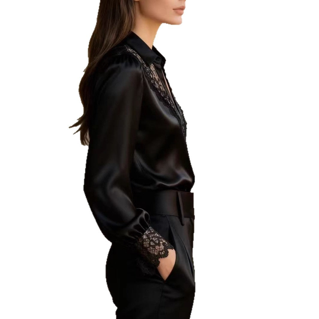 Ladies elegant blouse with romantic lace accents Lune London