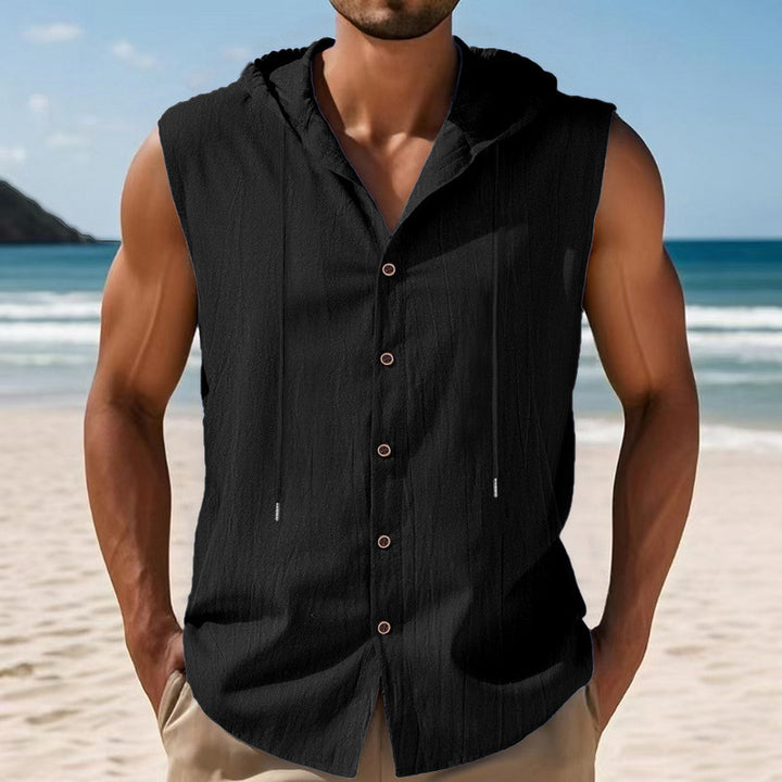 Sleeveless shirt for men with hood and button closure Lune London
