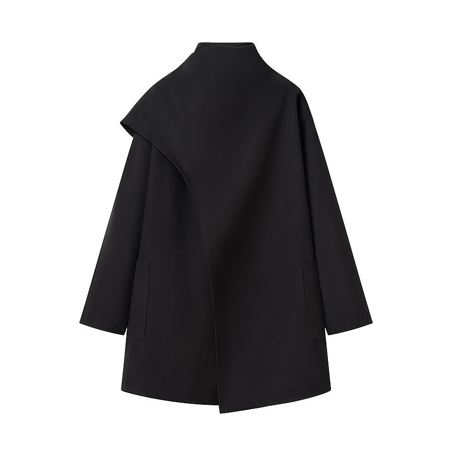 Oversized transitional jacket for women with asymmetrical cut and practical pockets Lune London