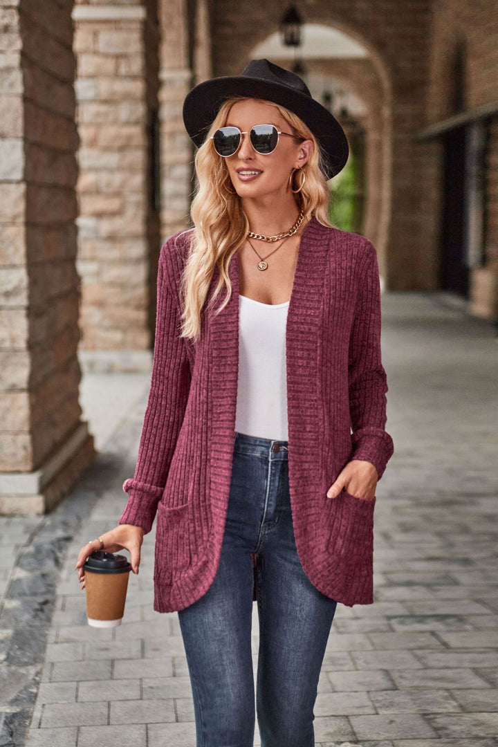 Knitted jacket for women with textured pattern and practical pockets Lune London