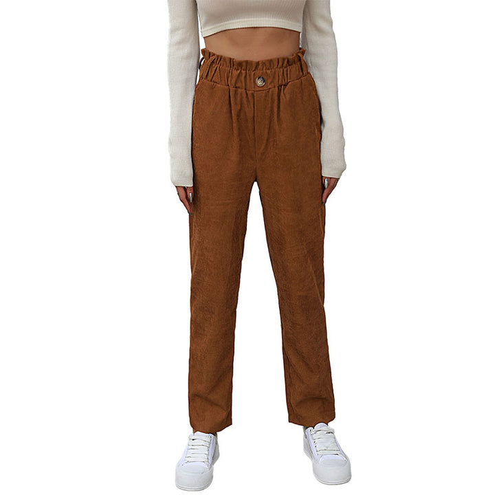 Textured high-waisted pants for women with elastic waistband Lune London