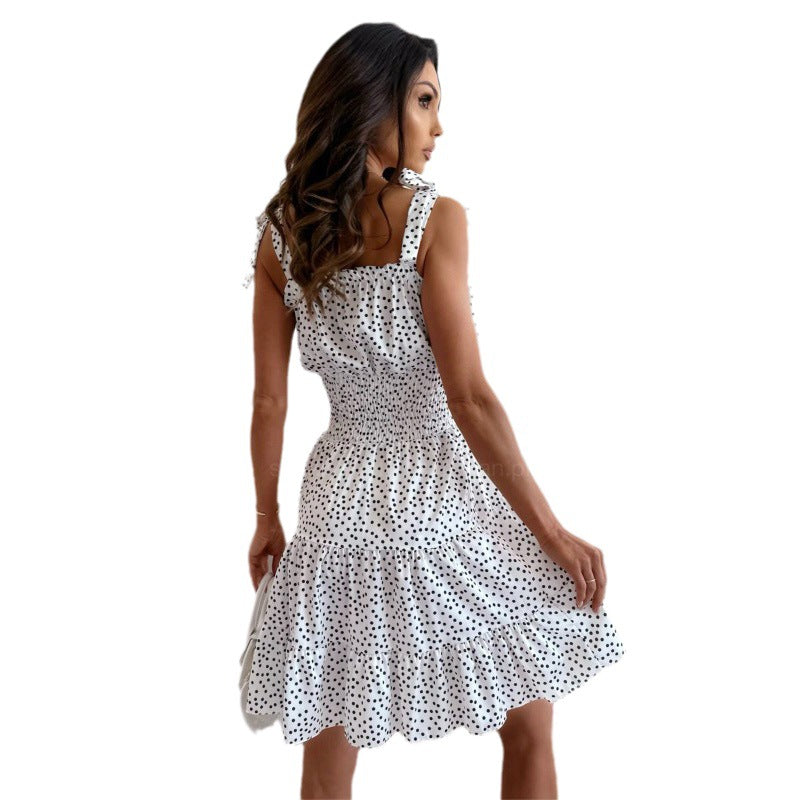 Lune London A-line smocked dress for women with adjustable spaghetti straps