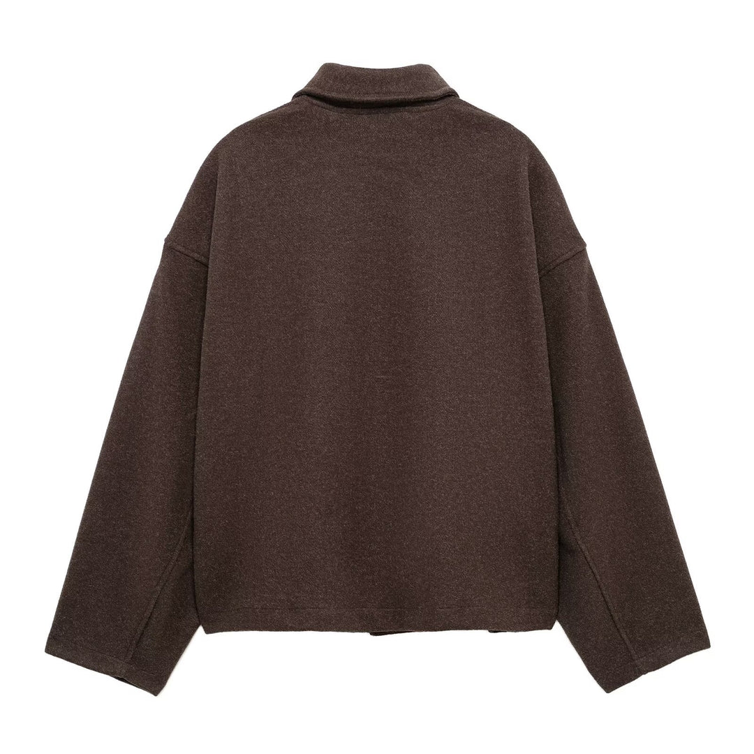 Fashionable women's transitional jacket with a stylish high collar and practical zippered pockets Lune London