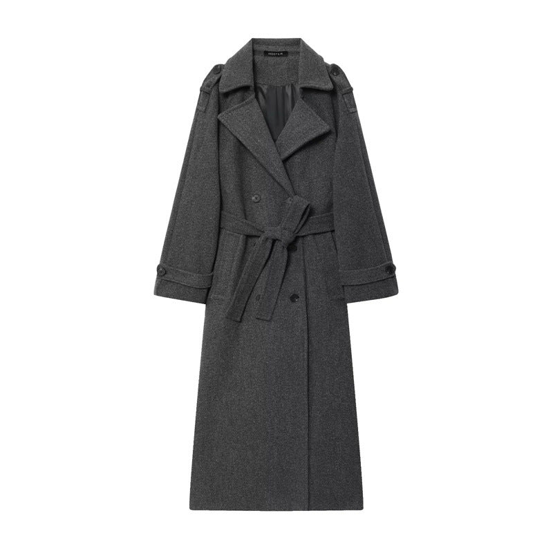 Ladies Elegant wool trench coat with double-breasted buttons and belted waist Lune London