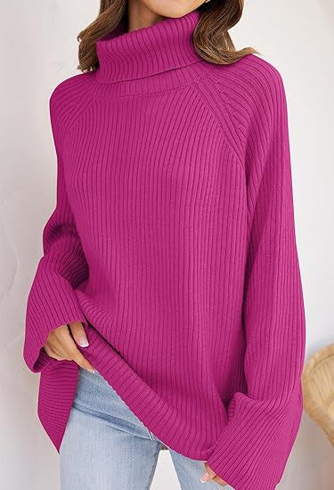 Ladies fine knit cashmere sweater with high collar and loose fit Lune London