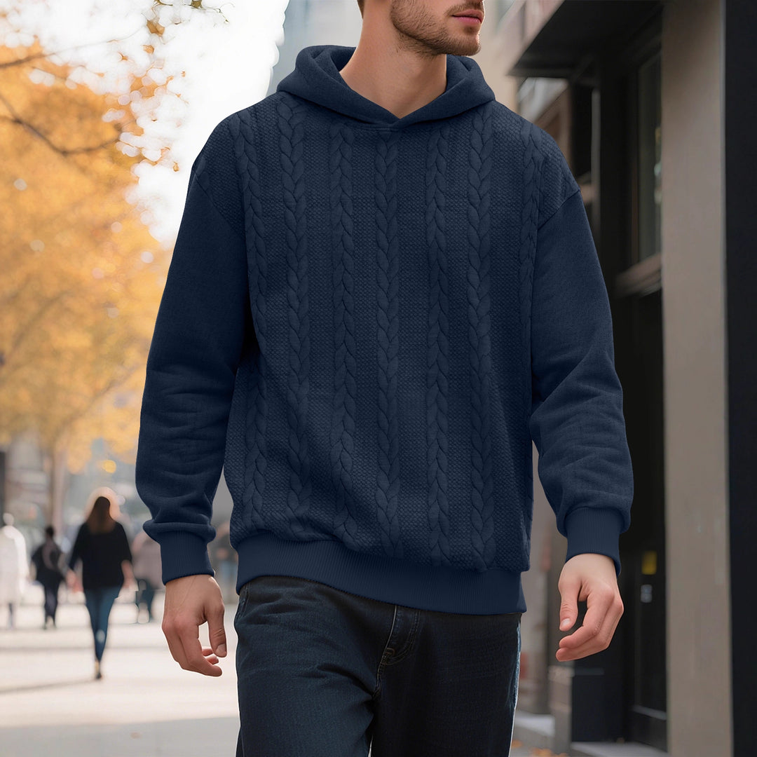 Men's Hoodie with Textured Knitted Pattern and Trendy Accents Lune London