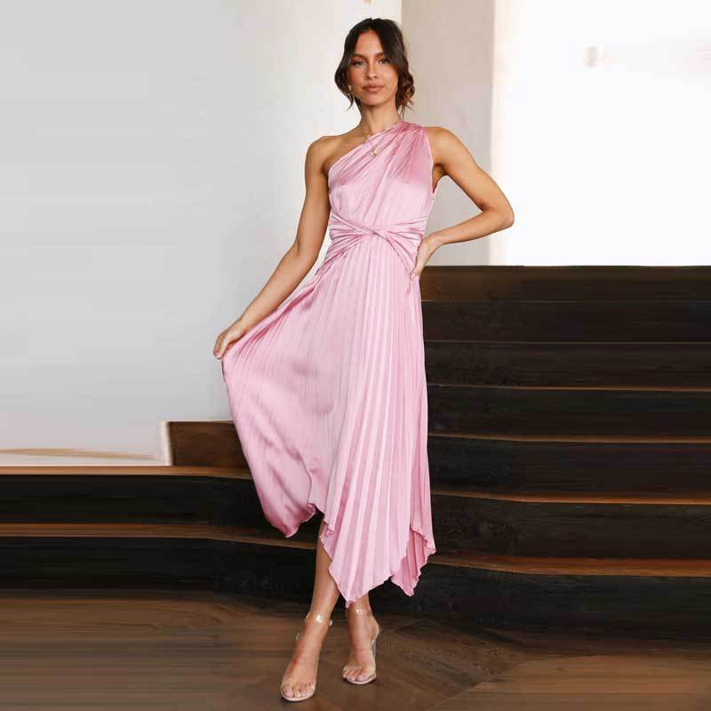 Lune London Women's Asymmetric Pleated Maxi Dress