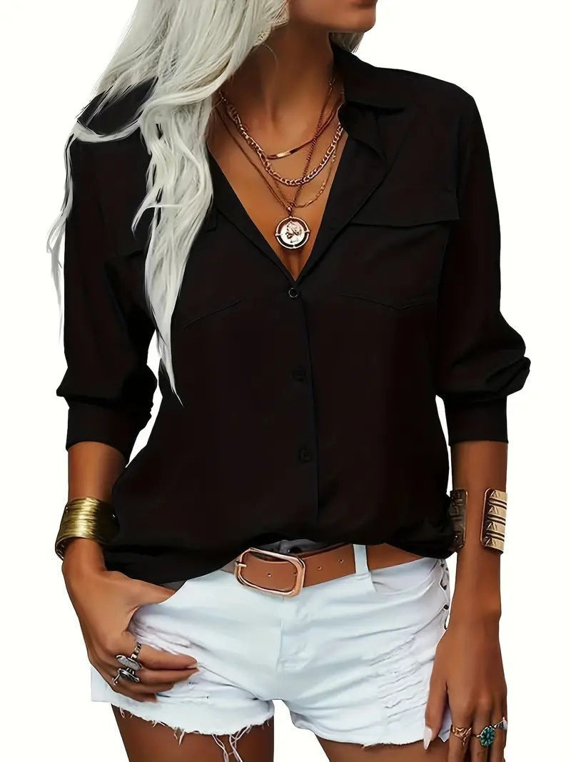 Ladies Silk Blouse with A Casual Cut and Pockets Chic Und Stil
