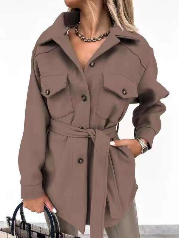 Trendy shirt jacket for women with belt and practical pockets Lune London
