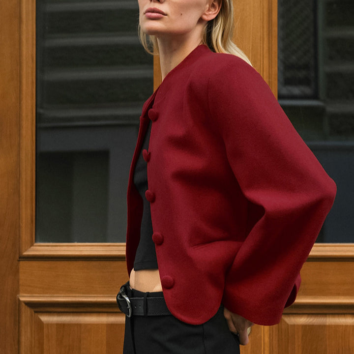 Fashion short jacket for women with stand-up collar and button detail Lune London