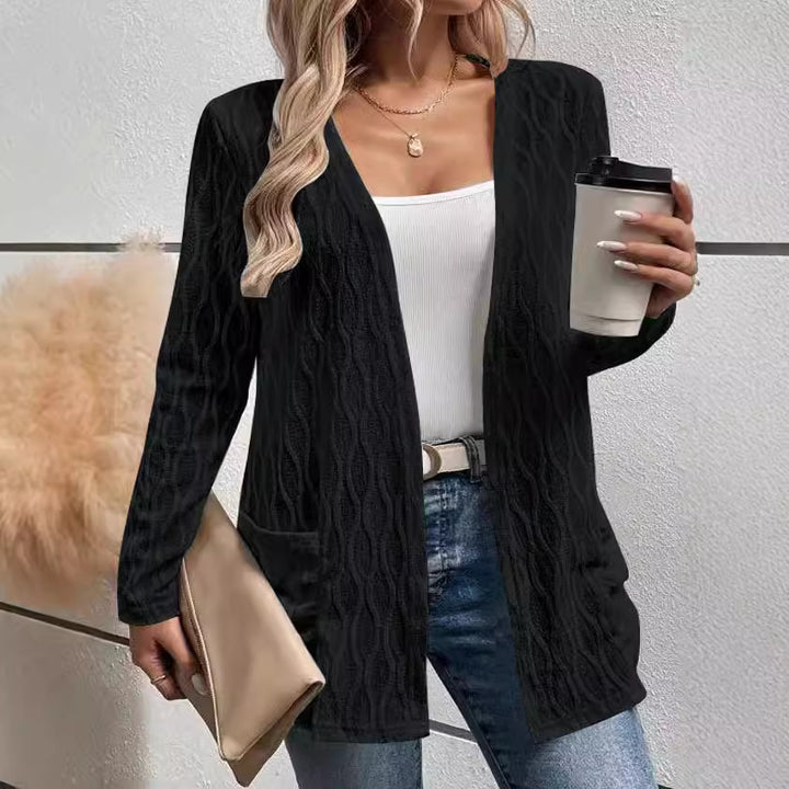 Women's knitted jacket with a refined wave pattern and practical pockets Lune London