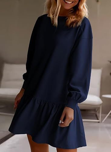 Women's Casual Sweatshirt Dress with Voluminous Sleeves and Ruffled Hem Lune London