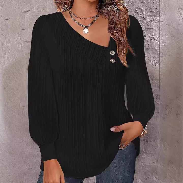 Ladies Elegant top with textured ribbed design and chic button details