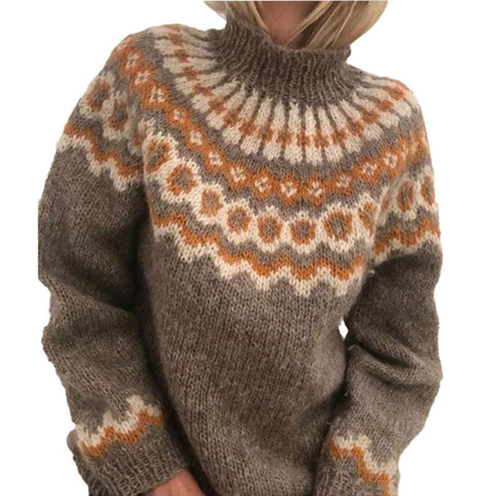 Women's cozy knit sweater with high collar and Norwegian pattern Lune London