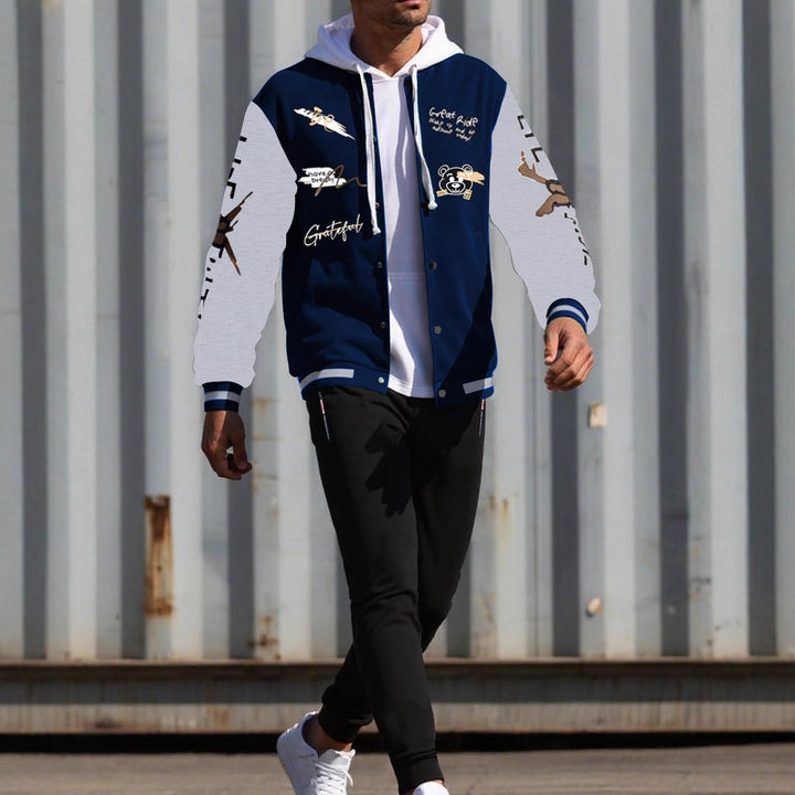 Men's College Style Sports Jacket Set and Jogging Pants with Colorful Patterns Lune London