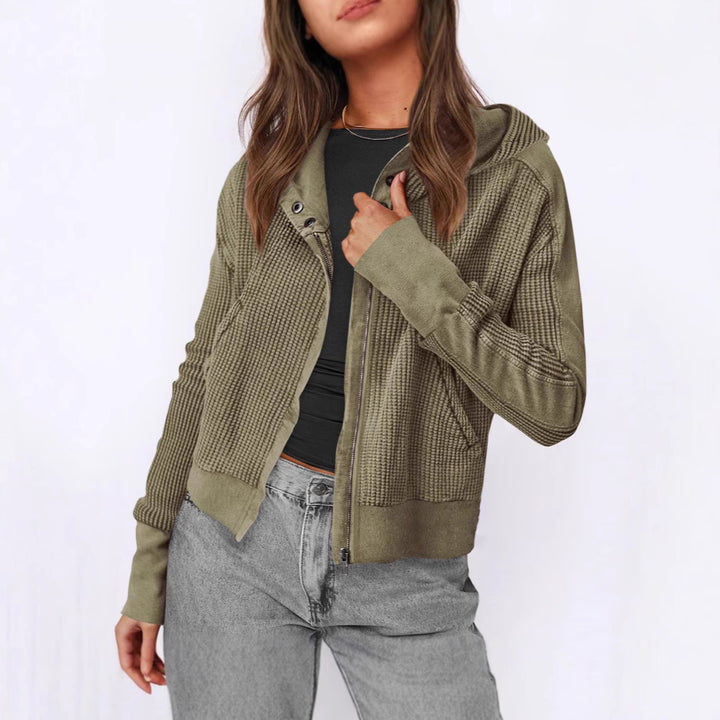Casual zip-up jacket for women with hood and textured design Lune London