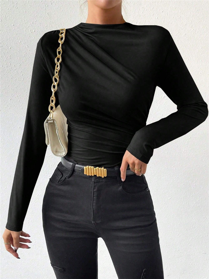 Ladies long sleeve bodysuit with elegant draping Lune London