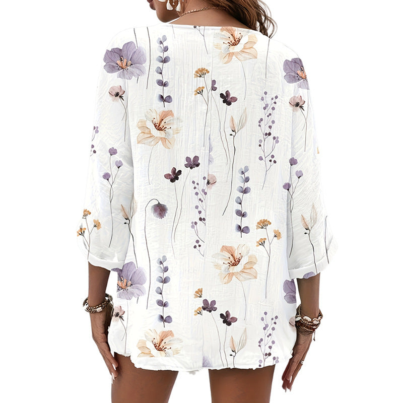 Casual blouse for women with floral print and button closure Lune London