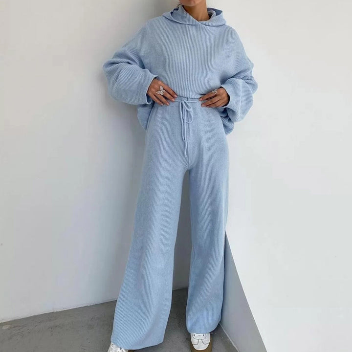 Casual knitted set for women with oversized hoodie and wide pants Lune London