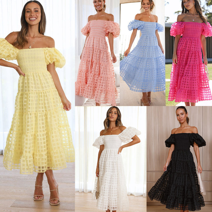 Robe maxi pour femmes avec des manches bouffantes aérées et un corsage froncé Chic & Stil
