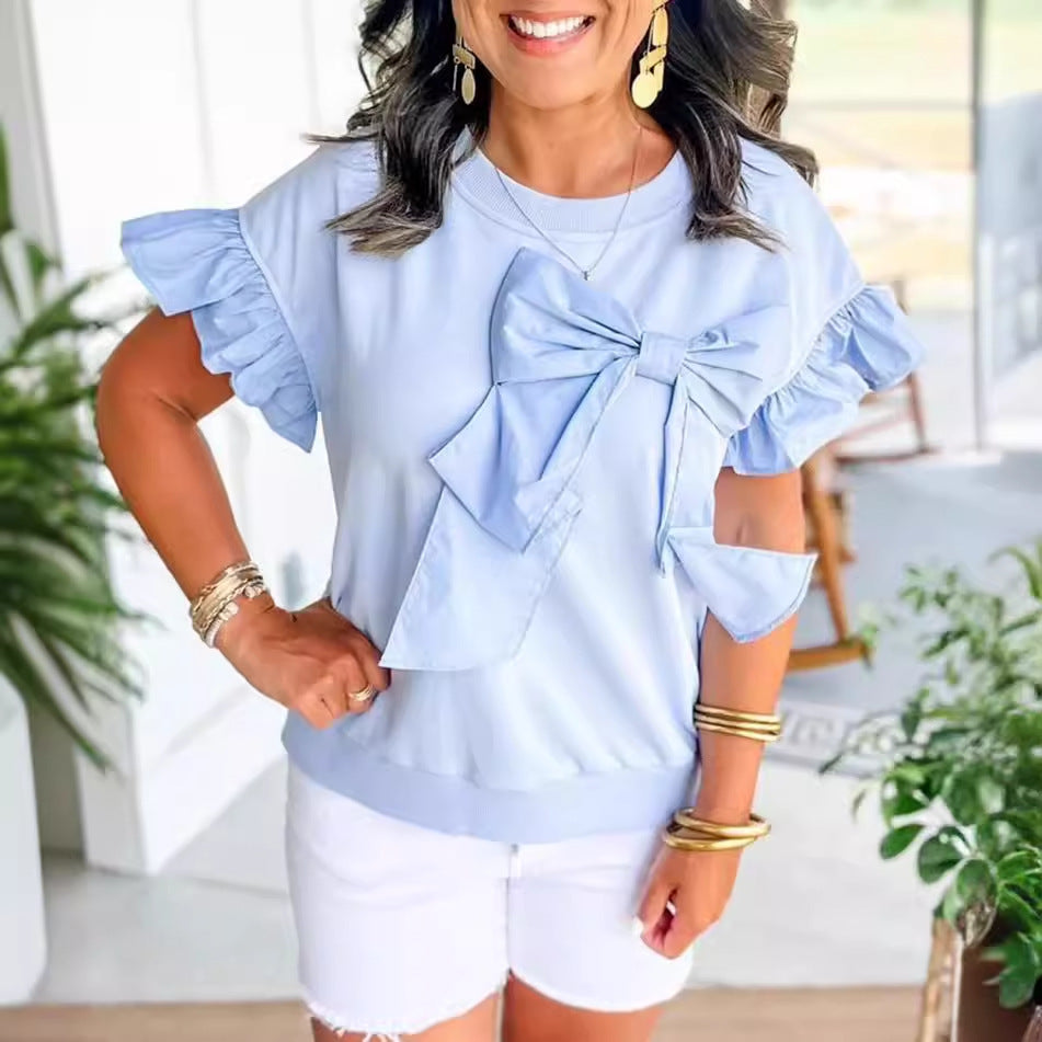 Women Ruffles Knots Detail Sweater Top Chic and Style