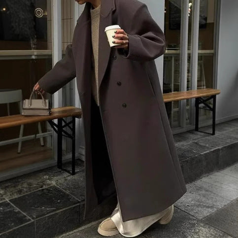 Ladies Classic Oversized Designer Coat with Double-Breasted Buttons and Soft Lining Lune London