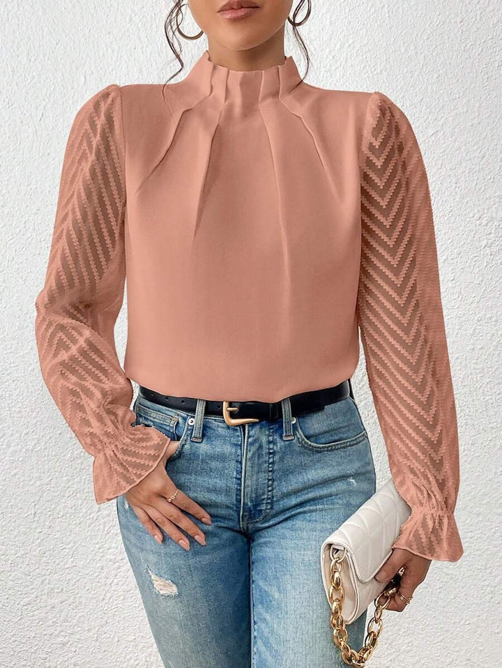 Women elegant blouse with structured sleeves and a high collar Lune London