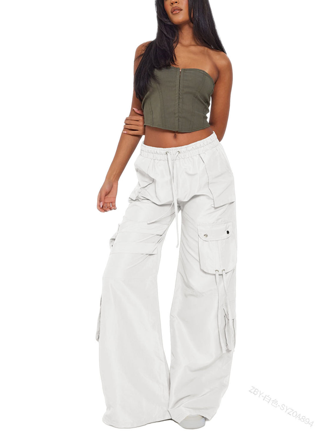 Wide cargo pants for women with elastic waistband and practical pockets Lune London