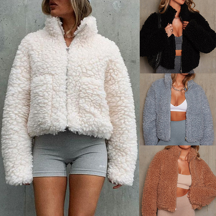 Warm fleece jacket for women with high collar and zipper Lune London