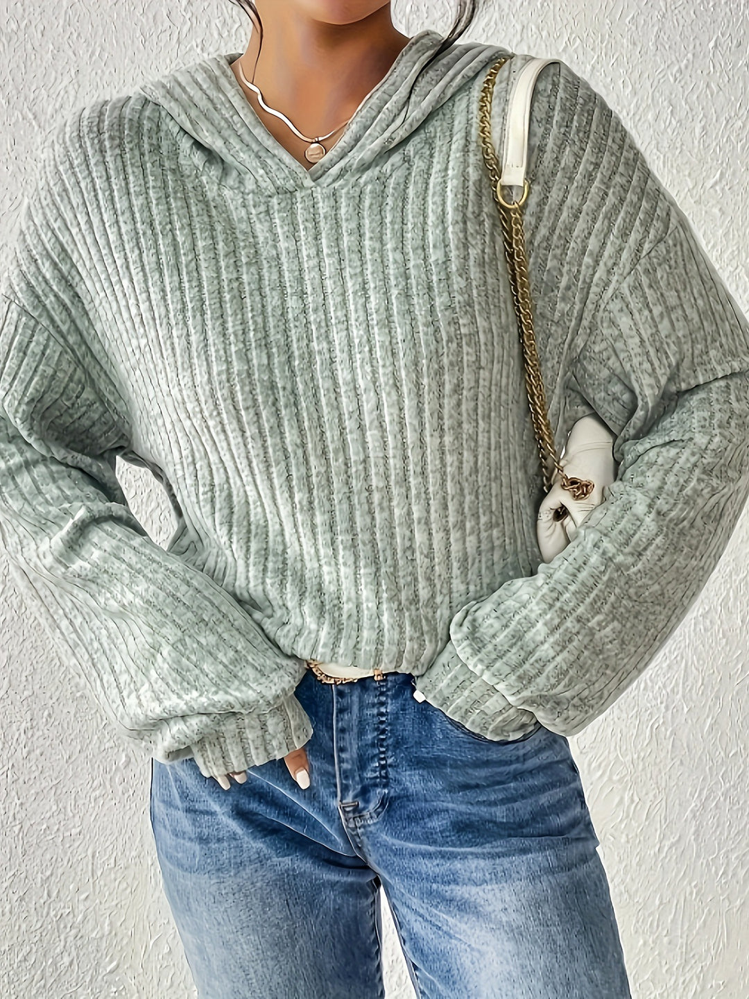 Casual women's sweater with textured ribbed design and comfortable hood Lune London