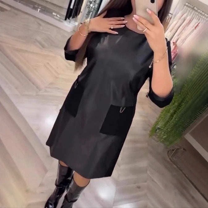 Robe en cuir élégante pour femmes avec poches zippées pratiques Chic & Stil